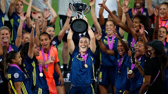The exit of Lucy Bronze (centre) from Lyon has paved the way for Ellie Carpenter to be a regular starter for the club.