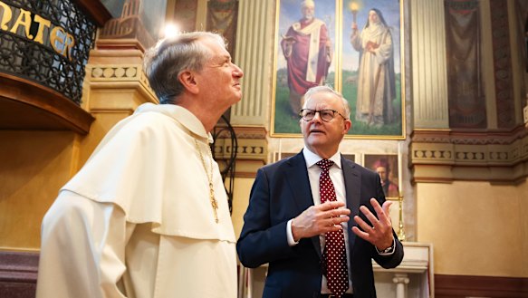 Archbishop of Sydney Anthony Fisher with Prime Minister Anthony Albanese in Rome.