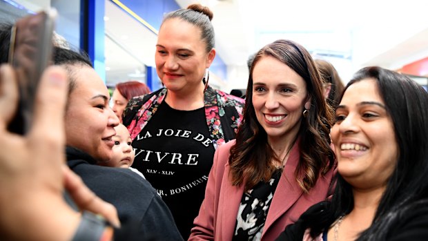 Smiles abound: Jacinda Ardern campaigning on Friday. 