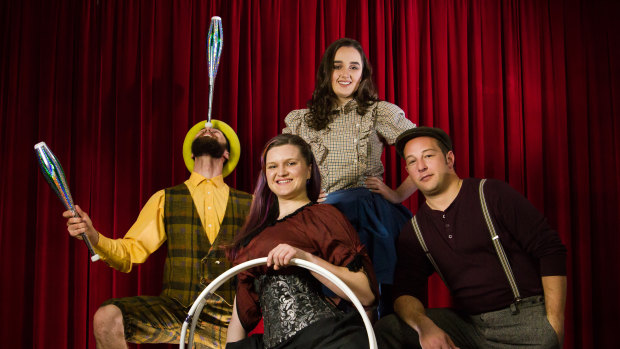 Jano Simko, left, Stephanie McConnell, Kara Blackburn and Isaac Gordon are some of the performers in <i>Barnum</i>.