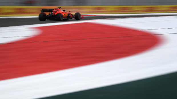 Vettel's Scuderia Ferrari SF90 on track during practice.