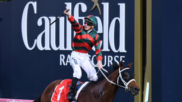 Once in a generation: The Autumn Sun wins the Caulfield Guineas with James McDonald in the saddle.