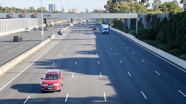 Peak-hour traffic on the Tullamarine Freeway on Thursday, March 26. 