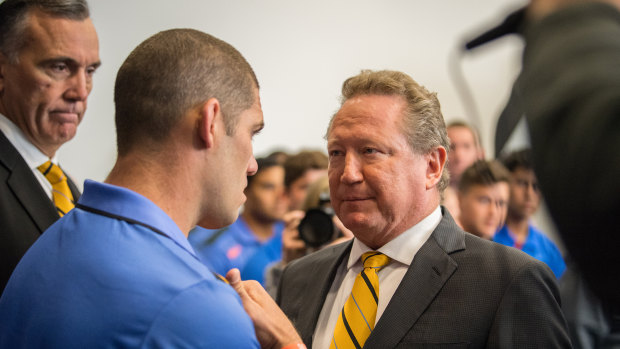 Delayed but not forgotten: Matt Hodgson, pictured with Andrew Forrest, says Global Rapid Rugby will debut in 2020.