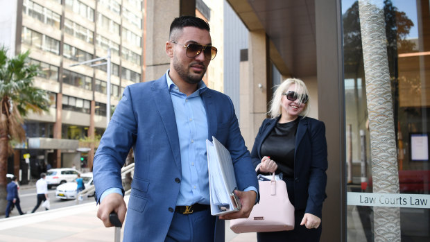 Salim Mehajer and his lawyer Zali Burrows outside the Federal Court in Sydney on Thursday.
