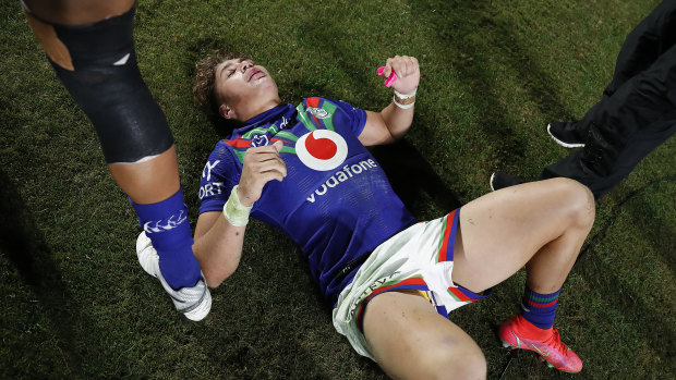 Reece Walsh takes a breather after another epic performance last Friday.