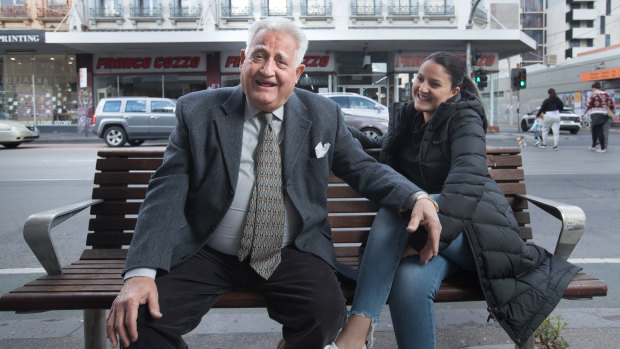 Franco Cozzo and his daughter Angelina outside his store in Brunswick on Wednesday. 