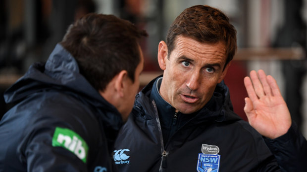 Pearce offering: Andrew Johns and Mitchell Pearce at Blues training in July.