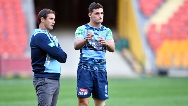 NSW coach Andrew Johns with Nathan Cleary.