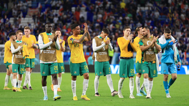 Socceroos players after their loss to France.