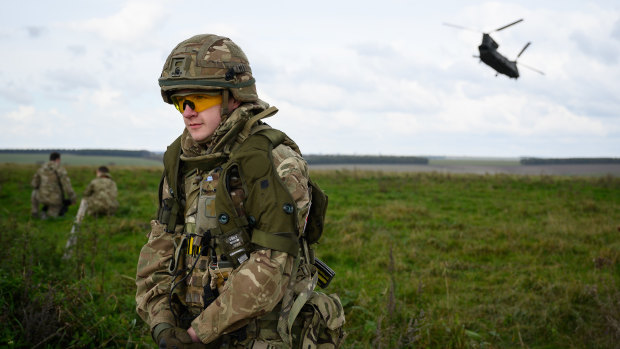 A British soldier takes part in the UK Task Group Mission Rehearsal Exercise ahead of their deployment to Mali last month.