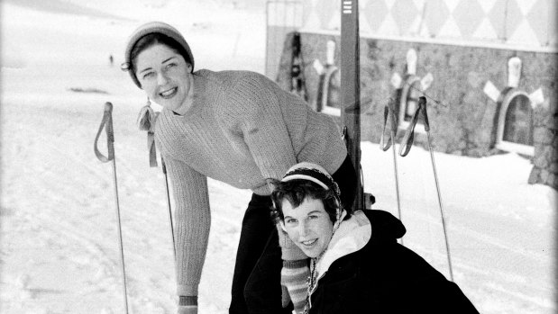 Skiers at the chalet at Mount Kosciuszko, NSW, in July 1958. Mr Lambie said the area could become 'a splendid magnet for the overseas tourist whose summer is our winter'.