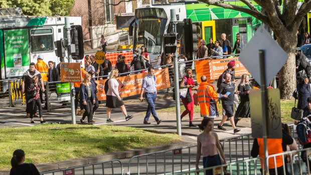 Buses are replacing trams on one of Melbourne's busiest corridors for the next two weeks. 
