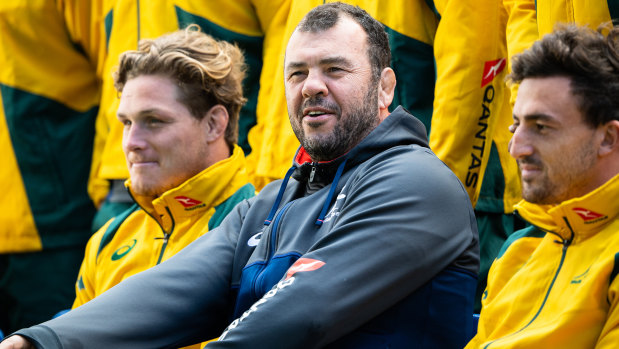 All on the line: The Wallabies in a slightly lighter mood before Saturday night's fireworks get underway.