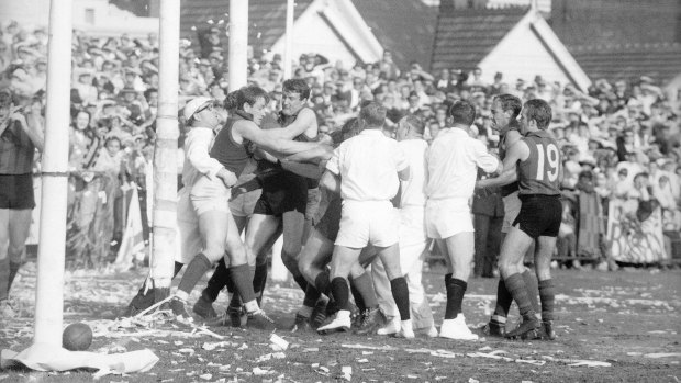 A brawl during the 1967 VFA grand final between Dandenong and Port Melbourne.