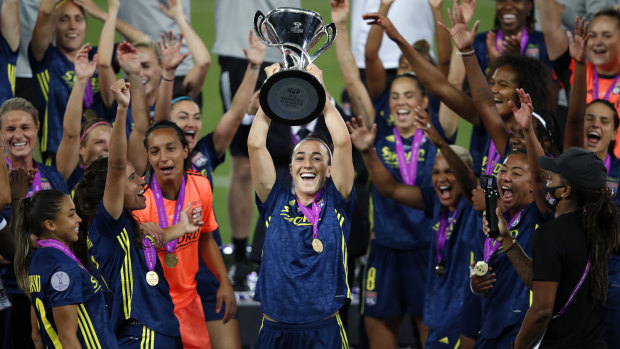 The exit of Lucy Bronze (centre) from Lyon has paved the way for Ellie Carpenter to be a regular starter for the club.