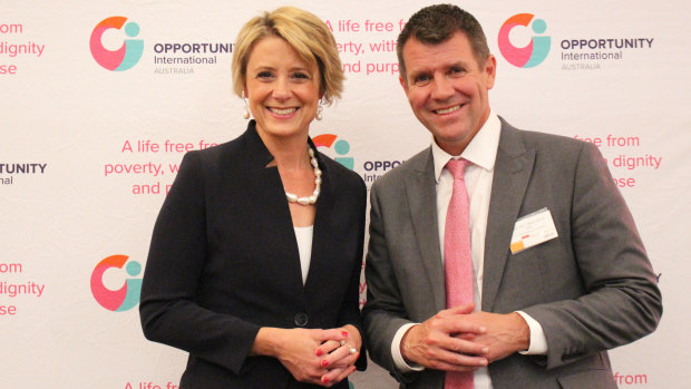 Former NSW premiers Kristina Keneally and Mike Baird.