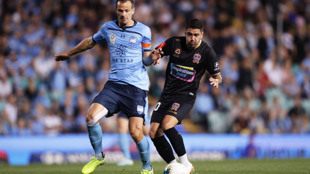 Sydney FC'S Alex Wilkinson, left, has no doubt the Sky Blues can handle whatever the Victory dish up in Sunday's Big Blue.