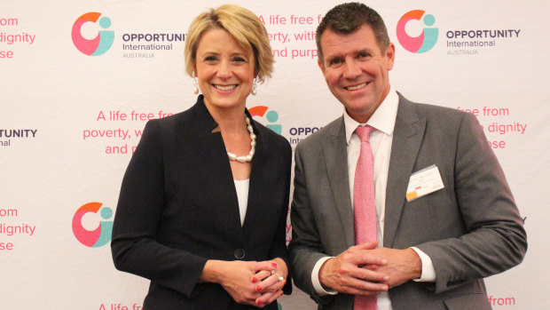 Former NSW premiers Kristina Keneally and Mike Baird shared the stage at an Opportunity International event.