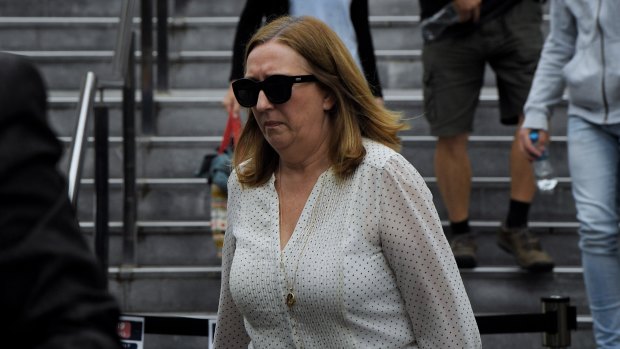 The aunt of Callan Sinclair, Lesa Rowlands, leaves Wollongong court. 