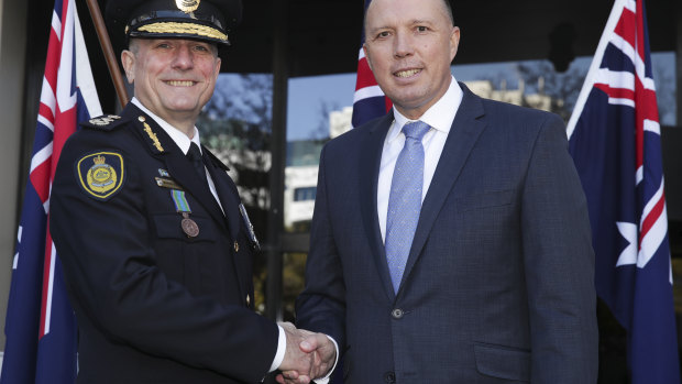 Australian Border Force Commissioner Michael Outram and Minister for Home Affairs Peter Dutton in May this year.
