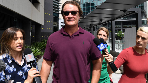 Former New Zealand rugby league player Jarrod McCracken leaves the Magistrates Court in Brisbane, on Monday.
