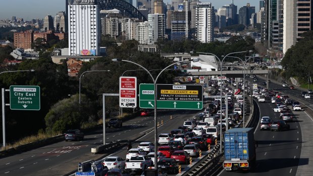 Gridlock on the approach to the Sydney Harbour Bridge after this morning's fatal crash. 