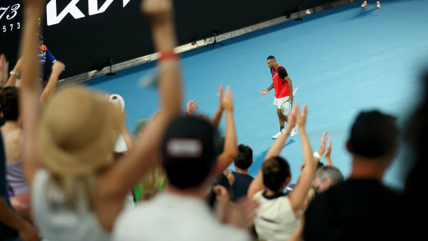 The crowd reacts during Nick Kyrgios’ match against Daniil Medvedev on Thursday night.