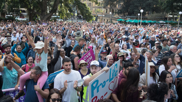 Thousands of anti-abortion protesters rallied in Hyde Park on Sunday ahead of the debate in the Legislative Council on Tuesday.