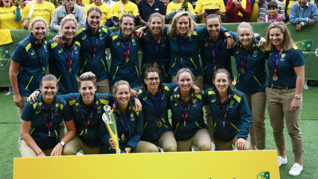Celebrations: Australia's women were acknowledged for their world T20 success in Melbourne on Thursday.