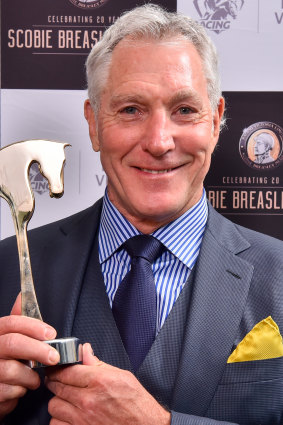 Rupert Legh with the 2016 Victorian Racehorse of the Year Award, awarded to Chautauqua.