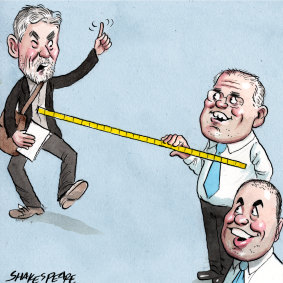 Michael Staindl, Scott Morrison and Josh Frydenberg. Illustration: John Shakespeare