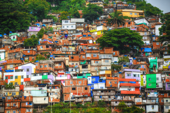 Colourful  favela homes in Rio de Janeiro.
