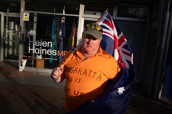 Chris Wernet outside independent MP Helen Haines’ office.