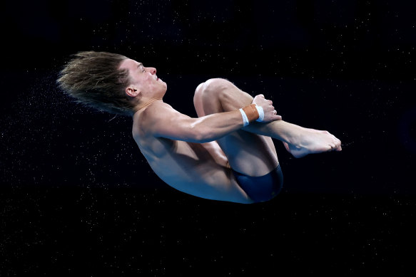 Cassiel Rousseau during the men’s 10m platform diving.