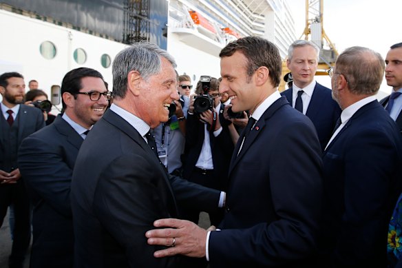 Shipping tycoon Gianluigi Aponte (left) with French President Emmanuel Macron. 