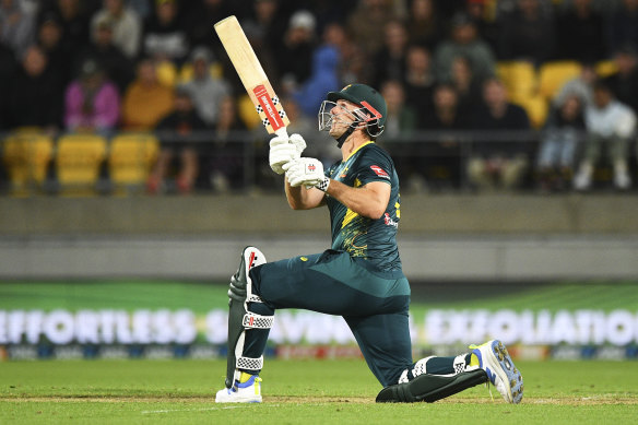 Captain Mitchell Marsh bats in an unbeaten innings of 72 in Wellington
