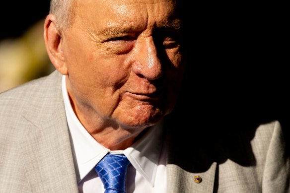 Alan Jones outside the Downing Centre Local Court on Tuesday. 