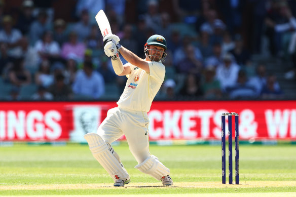 Travis Head bats during day two of the Second Test Match