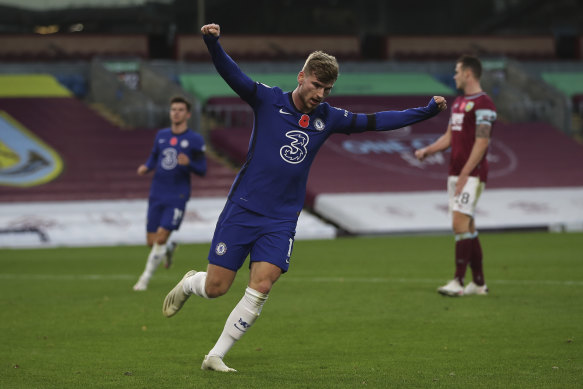 Timo Werner celebrates his goal for Chelsea.