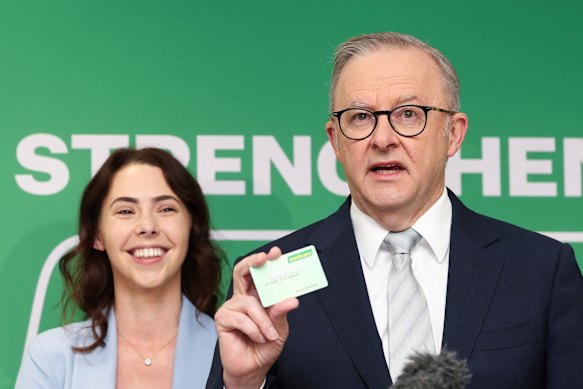 Labor candidate for Longman Rhiannyn Douglas and Prime Minister Anthony Albanese during a visit to the Morayfield Medicare Urgent Care Clinic on Friday. 