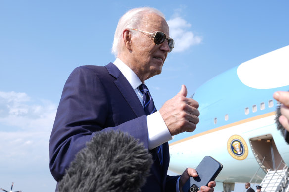 US President Joe Biden on his way to board Air Force One.