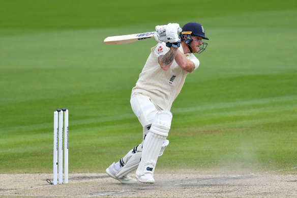 Ben Stokes hits out on day five of the second Test against the West Indies.