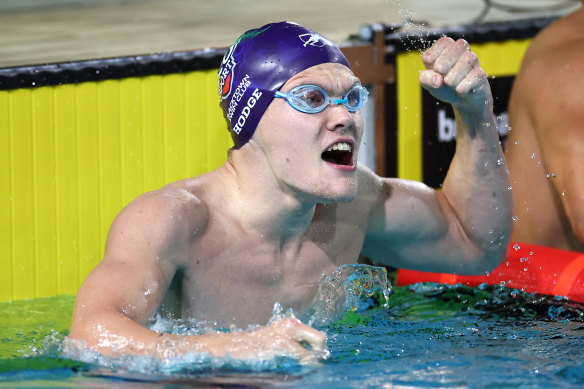 Timothy Hodge after breaking the individual medley world record.