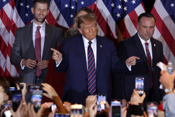 Donald Trump at his New Hampshire primary party in Nashua.