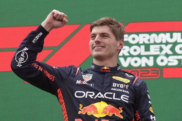Max Verstappen on the podium.