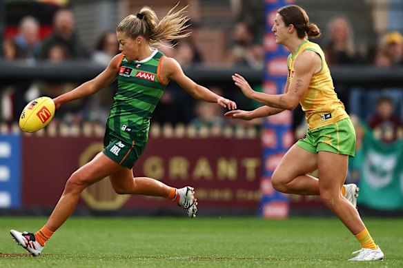 Ireland’s Sarah Rowe clears the ball at North Sydney Oval.