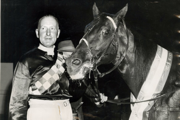 Caduceus and his proud trainer-driver Jack Litten after the Inter Dominion triumph.