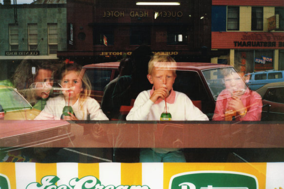 Eamon Donnellly, on the right, at a milk bar in the 1980s. 