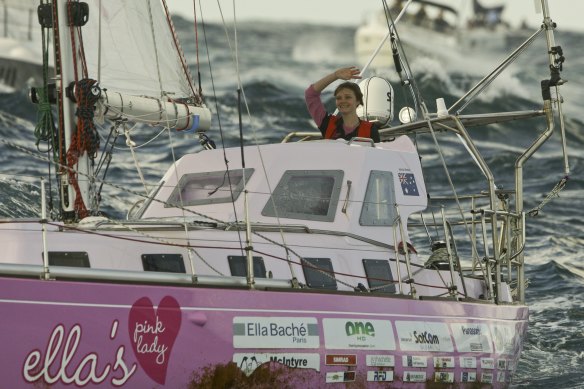 Watson arrives in Sydney after her eight-month solo voyage around the world in 2010.